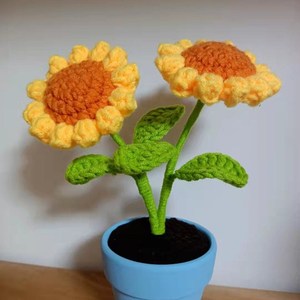 【成品】向日葵盆栽 手工钩织太阳花盆栽 毛线编织桌摆小花盆