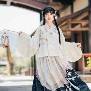春秋季河清鹤舞套装汉服女冬装加厚仙女裙明制袄裙中国古风非古装