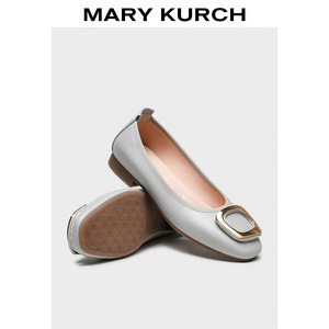 MARY KURCH浅口单鞋女春夏真皮瓢鞋女软底方扣通勤气质淑女平底鞋