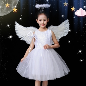 六一节儿童演出服装小天使表演服天使带翅膀舞蹈礼服女公主白纱裙