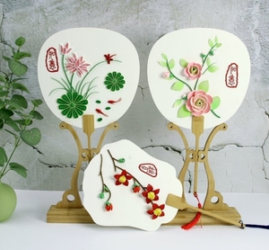 衍纸团扇拼图上衍纸画中国风花语系列复古风宫扇子送礼diy文艺执