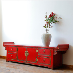 新中式复古彩漆做旧家具