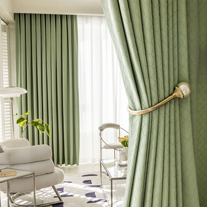 日式抹茶色窗帘遮光卧室2021年新款客厅丝绒电雕轻奢ins风高级感