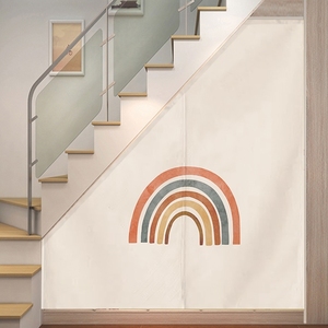 楼梯下遮挡帘储物柜楼梯口三角形阁楼魔术贴免打孔定制遮丑布艺帘