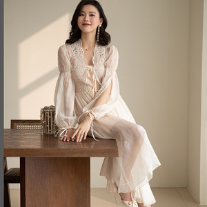 sandro vicari冰丝睡衣女夏季性感蕾丝薄款真丝长款睡袍吊带睡裙