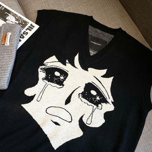 专柜级pushbutton背心女2021早秋新款针织衫马甲v领少女哭泣毛衣