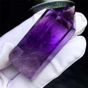 天然紫水晶柱子原石打磨单尖六棱柱晶体通透千层彩虹原矿家居摆件