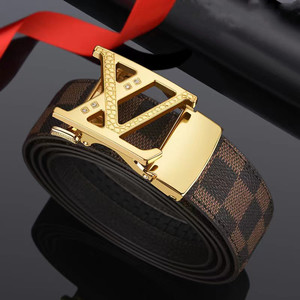 高档名牌奢侈品印花男士皮带字母v自动扣真皮l裤腰带年轻人纯牛皮