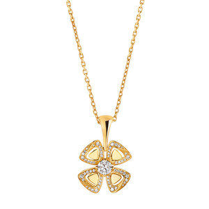 bvlgari/宝格丽 经典fiorever系列18k金黄金镶嵌钻四瓣花吊坠项链