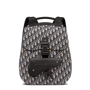 dior/迪奥 22新款gallop系列 男提花黑色牛皮革翻盖开合双肩背包