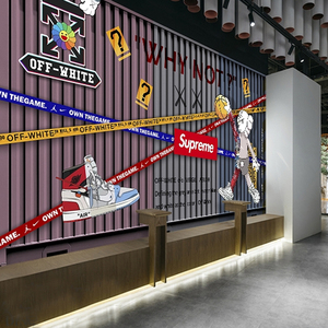 欧美风潮牌supreme壁纸时尚潮流男装服装店鞋店背景墙布kaws壁纸