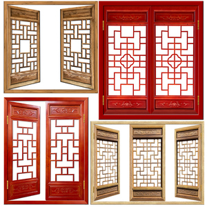 中式隔断装饰仿古门窗户框实木花格镂空对开隔断屏风装修东阳木雕