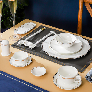 星级欧式骨瓷摆台套装餐具碗碟盘勺四件套商用会所餐厅高档招待用