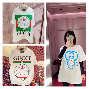 代购gucci/古奇 20春夏新款牛角 哆啦a梦叮当猫联名款情侣t恤