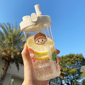 学生高颜值吸管杯大人便携水杯简约清新森系耐高温塑料杯子女可爱