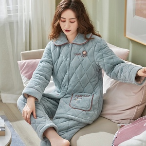新款芬腾睡衣女冬季珊瑚绒夹棉袄三层加厚加绒保暖可爱家居服套装