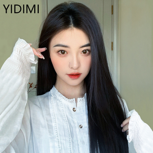 假发女长发真人发丝中分黑长直蓬松自然蕾丝假发套全头套式中长发