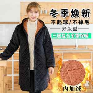 罩衣外套女加绒加厚时尚女士带口袋修身前开扣花型风衣韦裙前扣