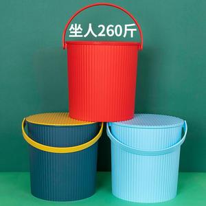 多功能桶凳幼儿园水桶可坐玩具收纳桶大号加厚塑料手提钓鱼桶带盖