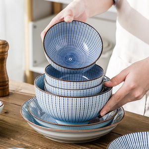 日式陶瓷碗复古碗碟套装家用韩式饭碗面碗汤碗菜盘子鱼盘创意餐具