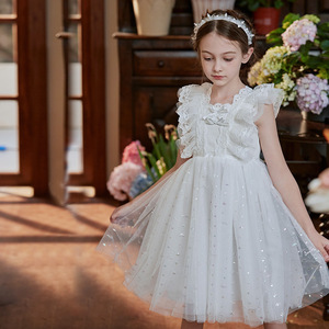 韩国童装公主裙女童夏装洋气梦幻蕾丝礼服裙子儿童超仙白色连衣裙