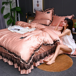 夏季水洗真丝四件套床上用品夏凉丝绸缎被套床单1.8m床裙丝滑裸睡