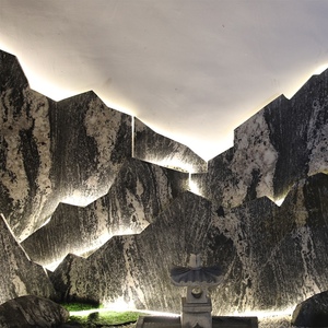 石材影壁石雪浪石切片组合室内山石造景户外庭院石头背景墙装饰