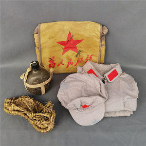 收藏老物件老红军军装书包水壶行草鞋做旧老衣服怀旧复古道具摆件