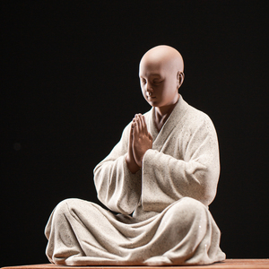 炼器紫砂禅意小和尚摆件创意陶瓷人物家居客厅书房装饰品鱼缸造景