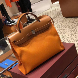 代购hermes/爱马仕帆布包herbag 31/39帆布拼皮单肩斜挎手提女包