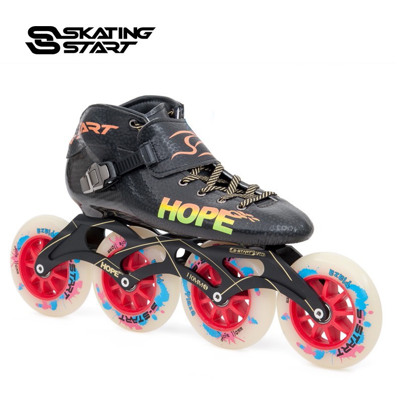 滑启hope-s 全碳纤儿童成人速滑鞋轮滑鞋溜冰鞋 黑色 38.