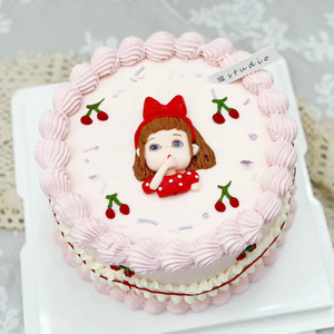 樱桃小女孩软陶蛋糕装饰摆件周岁生日网红烘焙人偶卡通奶瓶女宝宝
