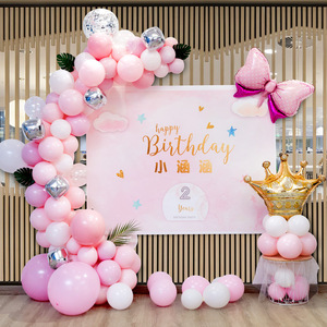 宝宝百日宴女孩一周岁生日装饰场景布置男气球家庭背景墙海报定制