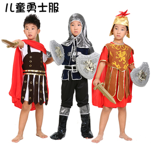 万圣节儿童勇士服装 舞台表演服古罗马骑士斯巴达勇士佩剑盾牌