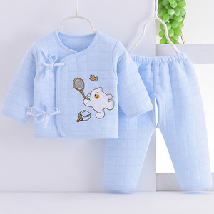 新生婴儿衣服秋冬夹棉分体式纯棉套装男女宝宝系带和尚服保暖可爱