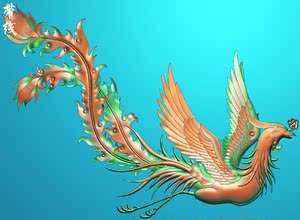 df-056单只凤凰电脑雕刻图凤凰单凤精雕图jdp浮雕图bmp灰度图