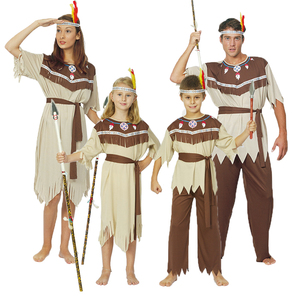 cosplay女印第安人亲子演出服装 万圣节成人男土著原始野人衣服