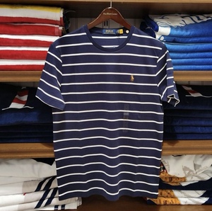 polo 拉夫劳伦 男士 丝光棉 彩马标 条纹 正常版短袖t恤