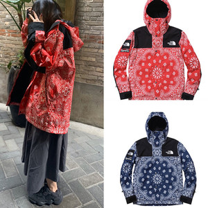 supreme北面联名冲锋衣腰果花男女户外防风夹克休闲情侣连帽外套