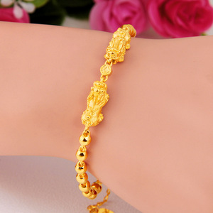 越南沙金貔貅手链女圆珠转运珠仿真黄金招财手串不掉色纯金色首饰