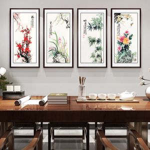 中式纯手绘梅兰竹菊挂画客厅沙发背景墙装饰壁画名家真迹四联国画