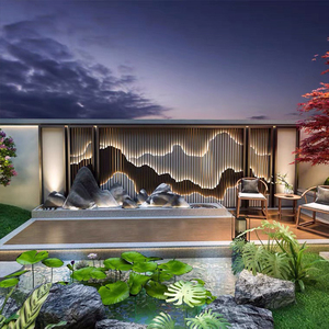 不锈钢屏风隔断假山水画影壁墙售楼部户外庭院金属格栅背景墙定制