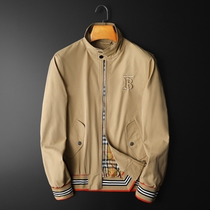 巴宝莉纯色刺绣立领夹克衫男欧洲站春季修身休闲大码男装防风外套