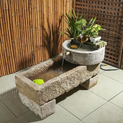 猪食槽石头景观猪槽石槽流水摆件鱼缸室内牛槽户外u庭院仿古装饰