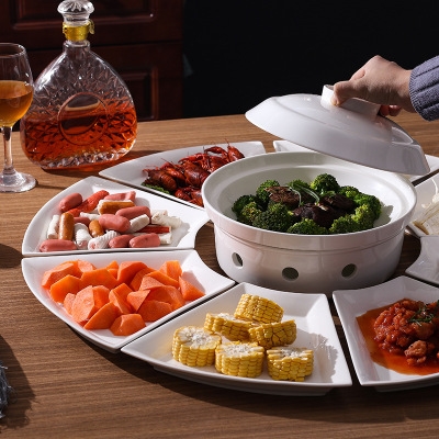 包邮陶瓷拼盘餐具团圆中式家庭圆桌扇形盘子年味组合菜盘家用套装