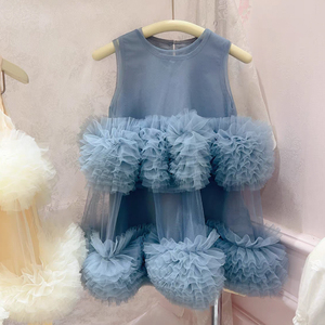夏季连衣裙女童2024新款可爱甜美风蛋糕蓝色裙纱裙高端礼服公主裙