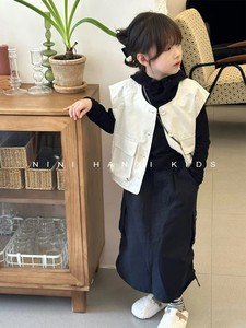 韩国童装男女童春秋装新款儿童时尚工装马甲痞帅炸街马夹半身长裙
