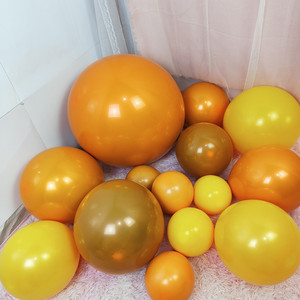 双层爱马橘色柠檬黄橙色圆形复古焦糖色拱门气球开业店庆装饰