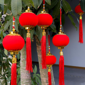 新年过年春节植绒小红灯笼串盆景树上挂件挂饰户外装饰布置用品