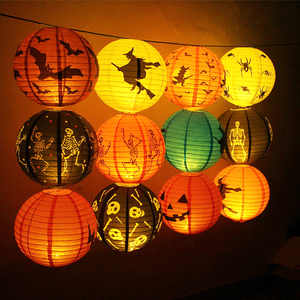 万圣节装饰用品鬼节恐怖商场酒吧布景道具笑脸油纸南瓜灯笼串挂件
